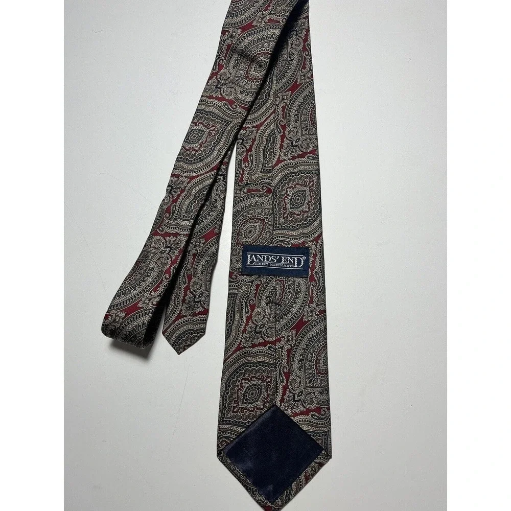 Lands End Mens Neck Tie Dress Accessory Brown Red Paisley Career Casual - Picture 4 of 5